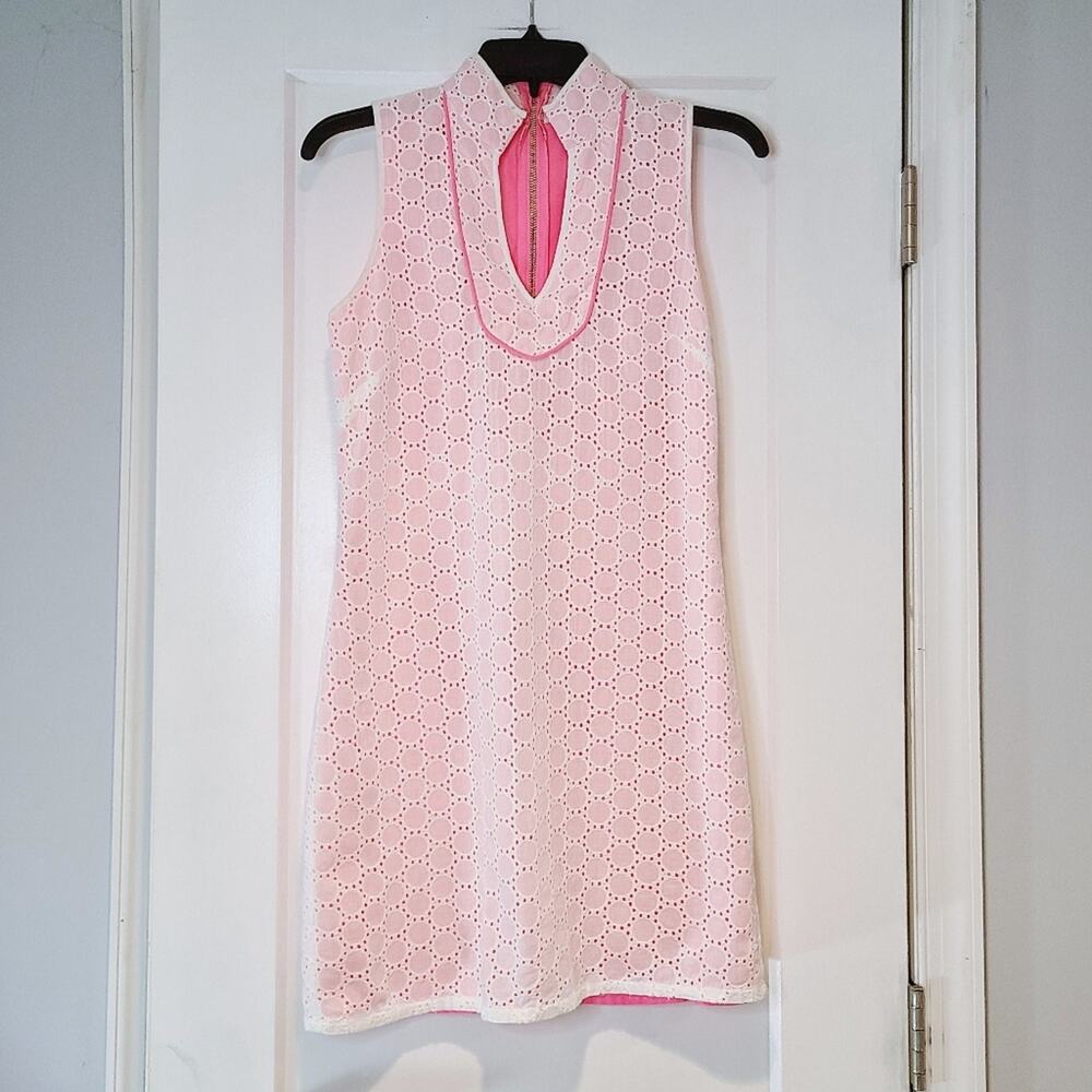 Sail to Sable Pink Eyelet Mod Shift Dress Keyhole Neck Sleeveless XS
